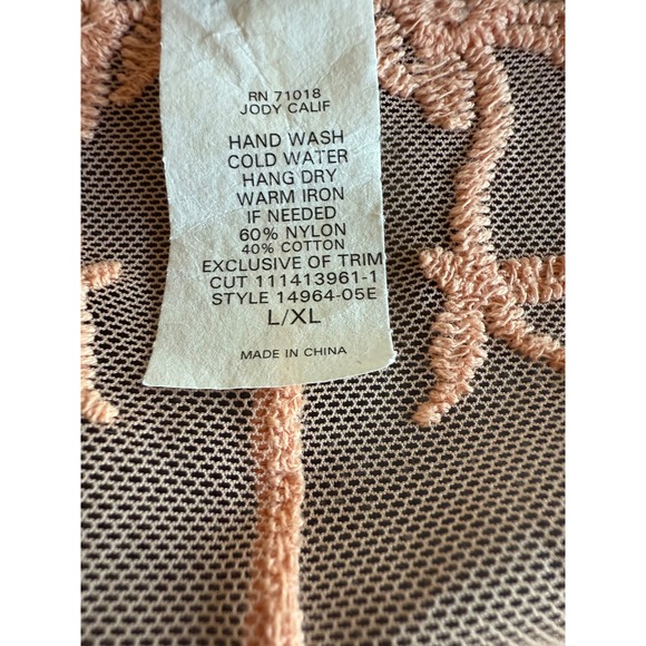 Jody California L/XL Peach Floral Embroidered Mesh Kimono Open Front Cover Up - Picture 6 of 10